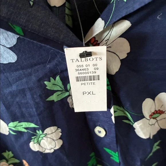 Talbots sz XLP Floral Navy Women's Top button down light weight nwt - Picture 4 of 5